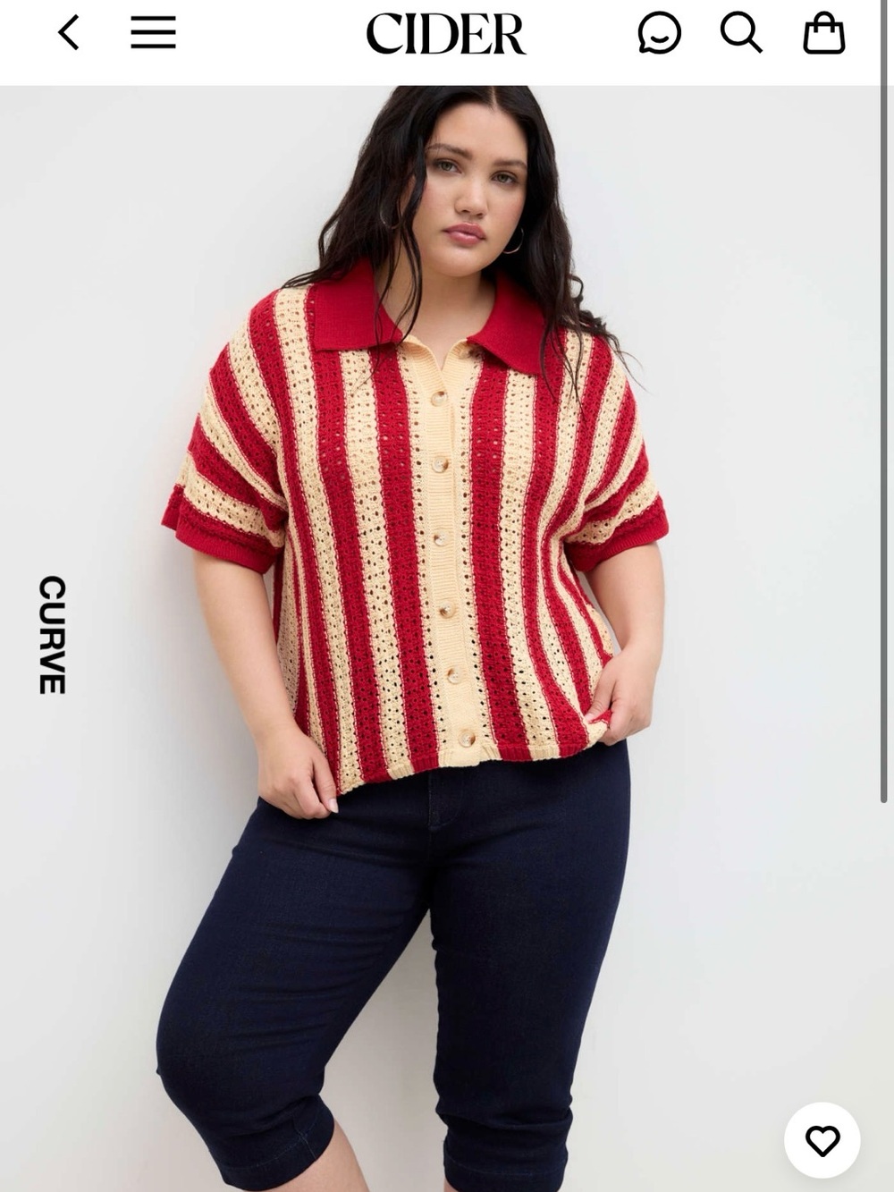 CIDER- KNITTED STRIPE BUTTON HOLLOW OUT OVERSIZED CARDIGAN (Size: L)